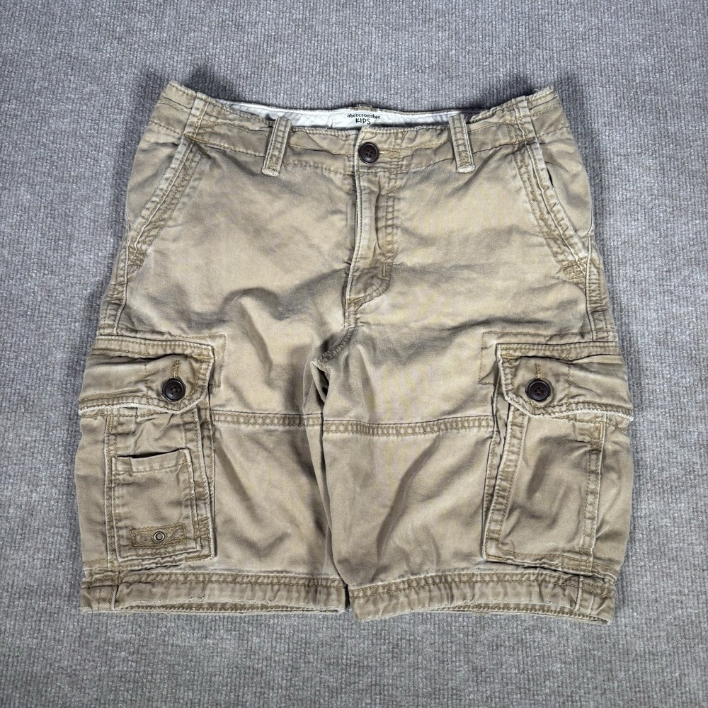 Abercrombie Kids Cargo Shorts Youth Boys 15/16 Tan Cotton Baggy Heavy Skater Y2K